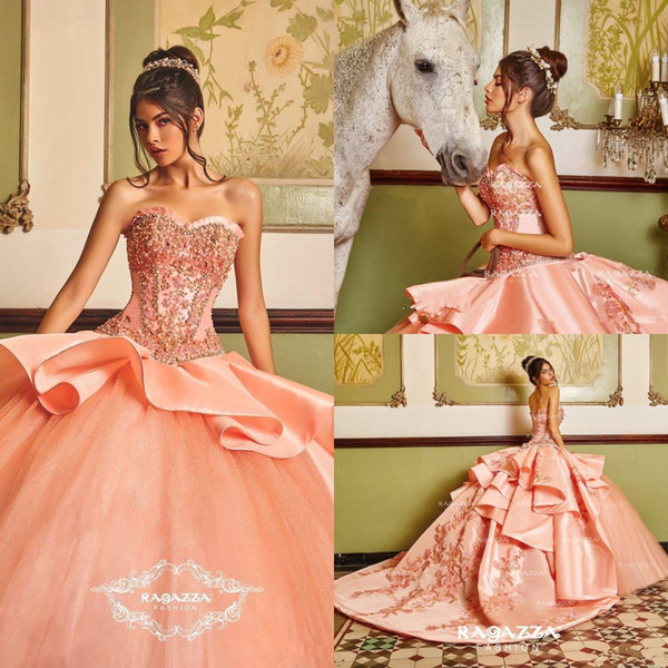 Classy Beaded Ball Gown Quinceanera Dresses Sweetheart Neck Appliqued Sweet 16 Dress Satin Sweep Train Sequined Masquerade Gowns