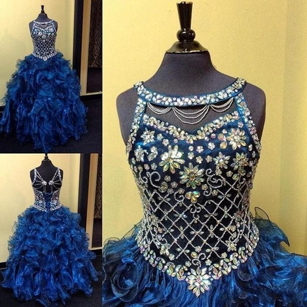 Rhinestones Beaded Royal Blue Quinceanera Dresses Puffy Tier Skirts Ball Gown Formal Pageant Prom Party Gowns Sweet 15 Vestidos de fiesta