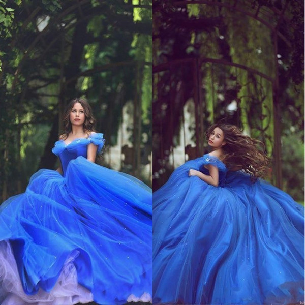 Vintage Cinderella Quinceanera Dresses Blue Off the Shoulder Ball Gown Puffy Tulle Prom Gowns Lace-up Sweet 16 Formal Dress Said Mhamad