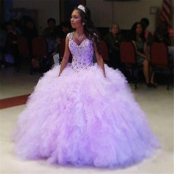 Newest Lavender Ball Gown Quinceanera Dresses Puffy Skirt Rhinestones Beads Sweet 16 Dress For 15 Years Debutante Gowns Plus Size BC2723