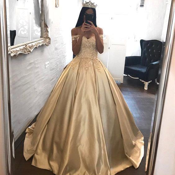 Champagne 3D-Floral Appliques Prom Quinceanera Dresses Off The Shoulder Corset Ball Gown Plus Size Arabic African Evening Gown BA7985