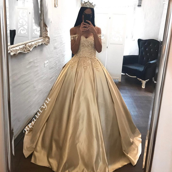 Champagne 3D-Floral Appliques Quinceanera Dresses Off The Shoulder Corset Ball Gown Plus Size Arabic African Prom Dress