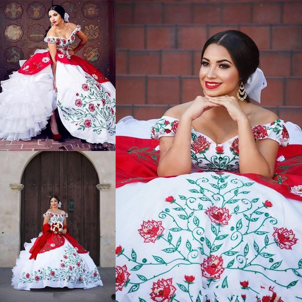 Vintage White And Red Vintage Quinceanera Dresses With Embroidery Beads Sweet 16 Prom Pageant Debutante Dress Party Gown