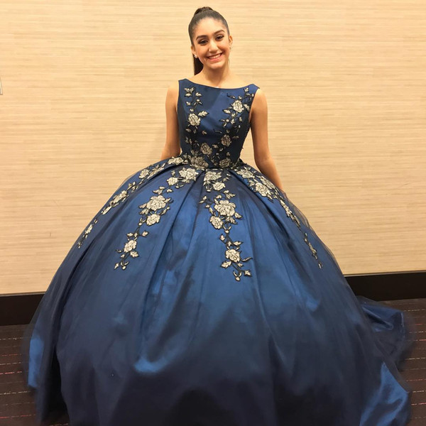 Gold Appliques Dark Blue Quinceanera Dresses For Juniors Sweet 16 Vestidos de 15 Anos Ball Gown Prom Evening Dresses Formal Wears 