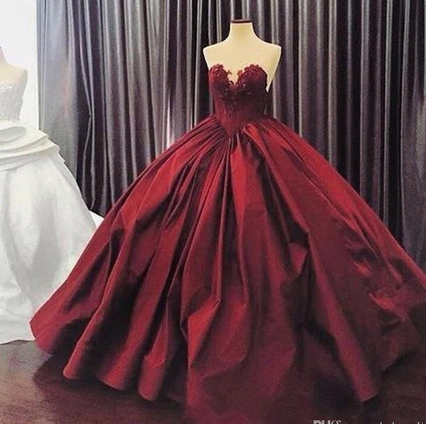 Burgundy Quinceanera Dresses Ball Gown Sweetheart Lace Up Floor Length Masquerade Dresses Satin Appliques Vintage Long Prom Gowns BA5292