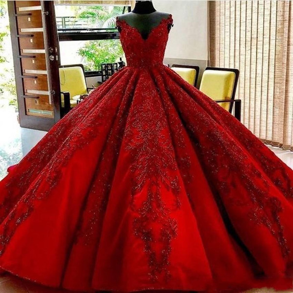 Real Image Dark Red Quinceanera Dresses With Lace Applique Sweetheart Chapel Train Lace Up Bridal Parry Gowns For Arabic