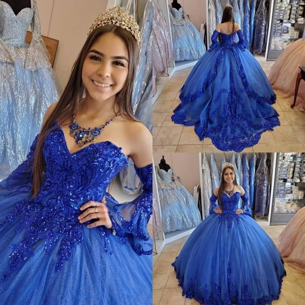 Vintage Royal Blue Princess Quinceanera Dresses Lace Applique Beaded Sweetheart Lace-up Corset Back Sweet 16 Dresses Prom Dress