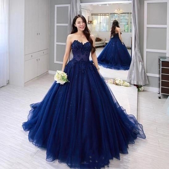 Navy Blue Sweetheart Ball Gown Quinceanera Dress Vintage New Lace Applique Evening Prom Gowns Formal Sweet 15 Party Dresses BC2289