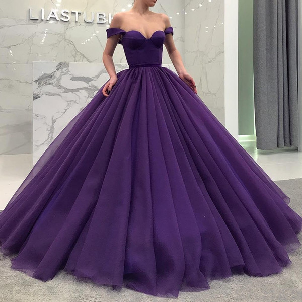 Purple Fluffy Long Quinceanera Dresses Sexy Off Shoulder Sweetheart Ball Gown Tulle Prom Dress Dubai Celebrity Party Dress Evening Gown