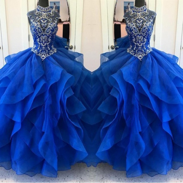 Beautiful Layers Ruffles Royal Blue Quinceanera Dresses Beaded Crystals Ball Gown Women Pageant Gowns Sweet 15 Vestidos de 15 Anos