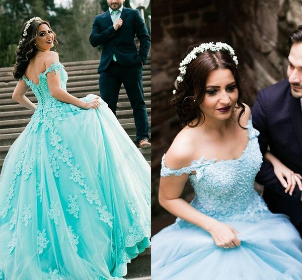 Amazing Off shoulder Lace Ball Gown Appliques Quinceanera Dresses Lace up Tiered Tulle Puffy Prom Evening Dress Vestido De Festa