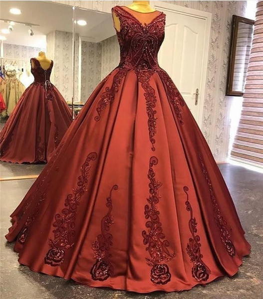 Dark Red Princess Ball Gown Quinceanera Dresses Embroirdery Lace Appliques Beaded Puffy Vestidos de 15 anos Party Evening Gowns Vestidos