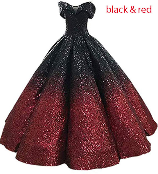 Modest Sequin Quinceanera Dresses Off Shoulder Long Prom Ball Gowns Empire V-Neck Sweet 16 Formal Dress