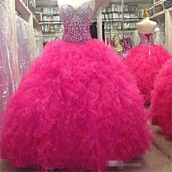 New Real image Quinceanera Dresses with Sweetheart Neckline Sleeveless Crystals Beaded Bodice Custom Made Cascading Ruffles Organza