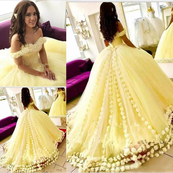 Yellow Quinceanera Dresses Appliques Off the Shoulder Ball Gown Special Occasion Dress Sweet 16 18 Party Wear