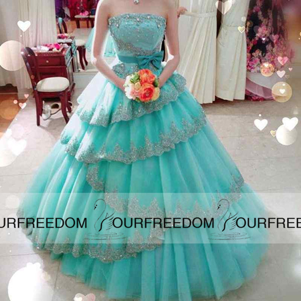 Stunning Lace Quinceanera Dresses Strapless Evening Party Prom Dresses Crystals Formal Prom Gown Custom Made