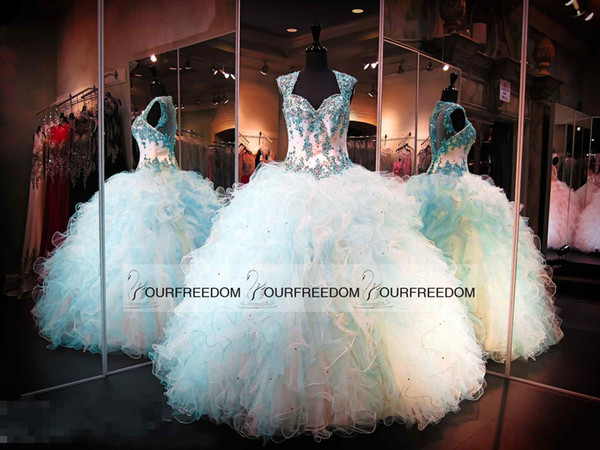 Custom Made Sweetheart 16 Princess Quinceanera Dresses Corset Ball Gown With Beaded Bodice Turquoise Long Party Prom Gowns