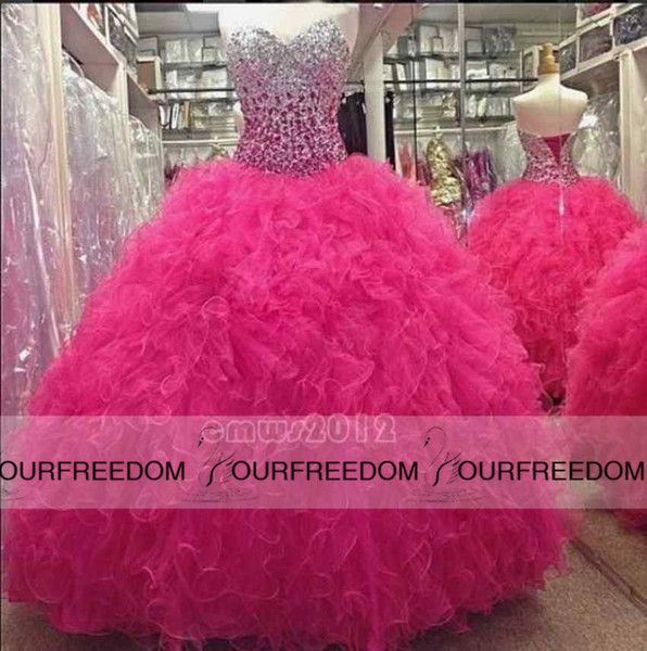 Latest Real Image Sweetheart Quinceanera Dresses Bling Bling Crystal Beaded Long Ball Gown Formal Prom Party Gowns Custom Made