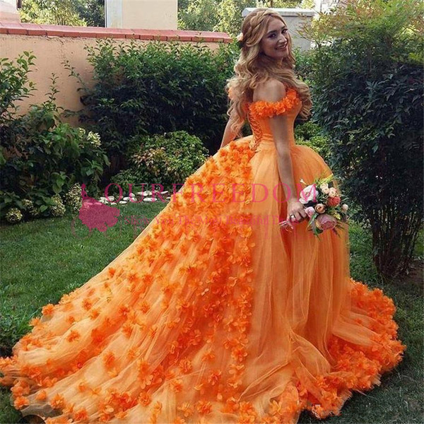 Orange Ball Gown Quinceanera Dresses Flowers Princess Debutante Puffy Prom quinceanera Gowns Sweet 16 Masquerade Robe de soiree