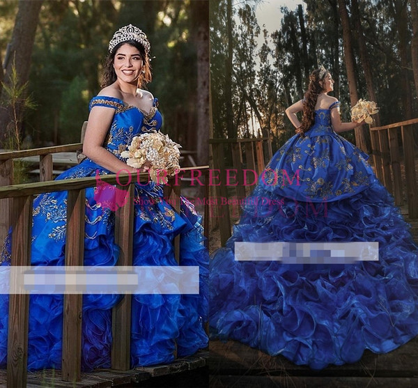 Royal Blue Appliques Quinceanera Dresses Ball Gown Sweet Off-the-shoulder 16 Dresses Formal Party Prom Occasion Gown Custom Made