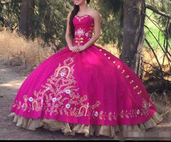 New Arrival Fuchsia Quinceanera Ball Gowns Strpaless Embroidery Plus Size Vestidos De 15 Anos Sweet 16 Prom Evening Gowns Custom Made