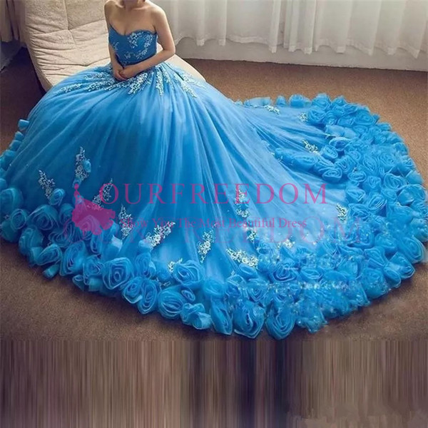 Luxury Blue Sweetheart Quinceanera Dresses A Line With Appliques Lace Up Sweet 16 Dresses Vestidos De 15 Years Party Gowns Custom Made