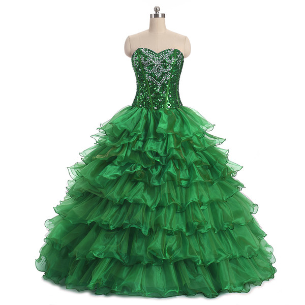 Elegant Green Ball Gown Quinceanera Dresses Beaded Sweet 16 Year Lace-up Prom Party Evening Gown Vestidos De 15 Anos QC1394