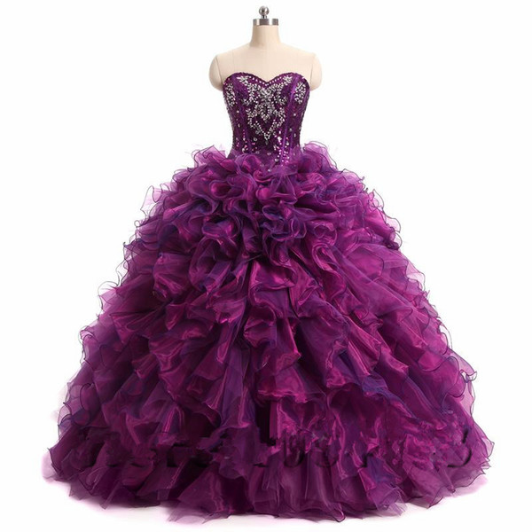 Real Photo Purple Cheapest Ball Gown Quinceanera Dresses Beaded Sweet 16 Year Prom Party Evening Gown Vestidos De 15 Anos QC1430