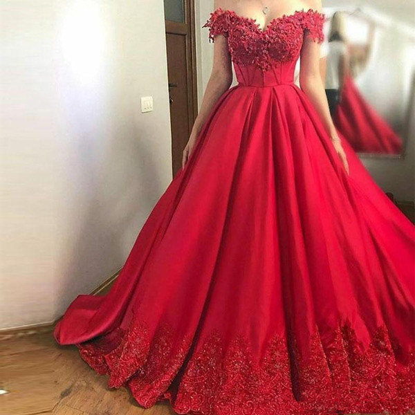 Luxury Red Ball Gown Puffy Quinceanera Dresses Prom Party Strapless Beaded Appliques Girl Pageant Dresses Sweet 16 Gowns QC1492