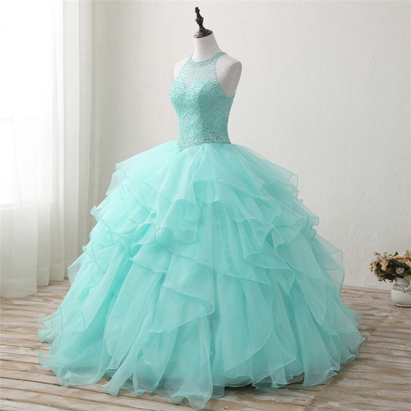 Royal Blue Cheapest Stock Ball Gown Quinceanera Dresses Beaded Sweet 16 Year Lace-up Prom Party Evening Gown Vestidos De 15 Anos QC1404