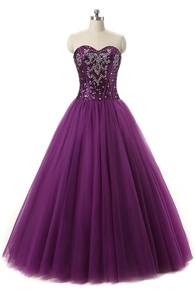 Elegant Purple Ball Gown Quinceanera Dresses Beaded Sweet 16 Year Lace-up Prom Party Evening Gown Vestidos De 15 Anos QC1397