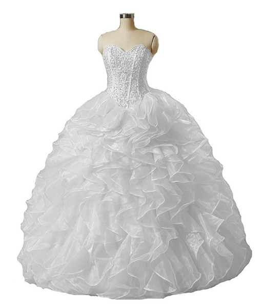 Elegant White Ball Gown Quinceanera Dresses Beaded Sweet 16 Year Lace-up Prom Party Evening Gown Vestidos De 15 Anos QC1398