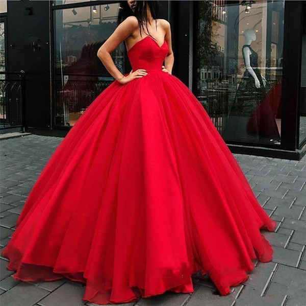 New Cheap Red V-Neck Bling Sequins Ball Gown Quinceanera Dresses Beaded Party Prom Formal Gown Vestidos De 15 Anos QC1483