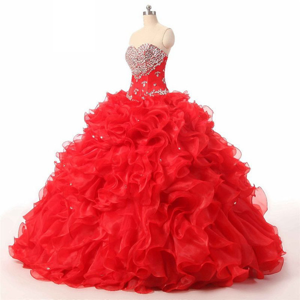 New Cheap Beautiful Red Quinceanera Dresses Beaded Vestidos De Party Prom Formal Floral Print Ball Gowns Vestidos De 15 Anos QC1476