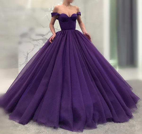 Purple Fluffy Long Quinceanera Dresses Sexy Off Shoulder Sweetheart Ball Gown Tulle Prom Dress Dubai Celebrity Party Dress QC1489