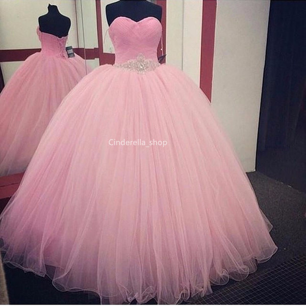 Pink Sweetheart Princess Ball Gowns Quinceanera Dresses Beaded Sash Corset Back Formal Prom Sweet 16 Dresses Robes Soriee