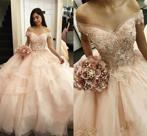 Charming Princess Ball Gown Quinceanera Dresses Off Shoulder Tiered Beads Modern Special Occasion Dresses Gorgeous Gowns For Sweet 16 Custom