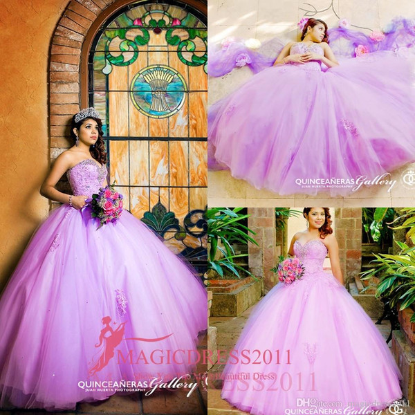 Gorgeous Lilac Quinceanera Dresses Open Back Appliques Ball Gown Sweetheart Tulle 16 Sweet Beaded Prom Party Gowns vestidos de novia