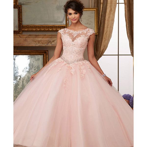 Organza Net Lace Beaded Appliques Ball Gown Coral Cinderella Quinceanera Dresses Sweet 15 Dresses Vestidos De Quinceanera