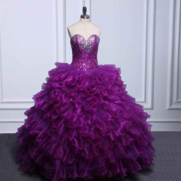 Elegant Corset Purple Quinceanera Dresses Real Photo Ball Gown Organza Debutante Gown Customized Sweet 15 Dress For 16 Years Girls