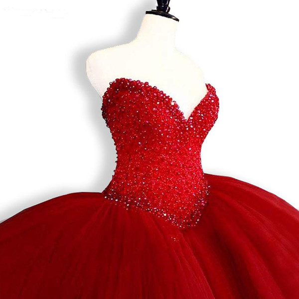 Puffy Quinceanera Dresses Sweetheart Top Beading Sweet 16 Ball Gowns Red Quinceanera Dress 15 Years Birthday Party Gowns