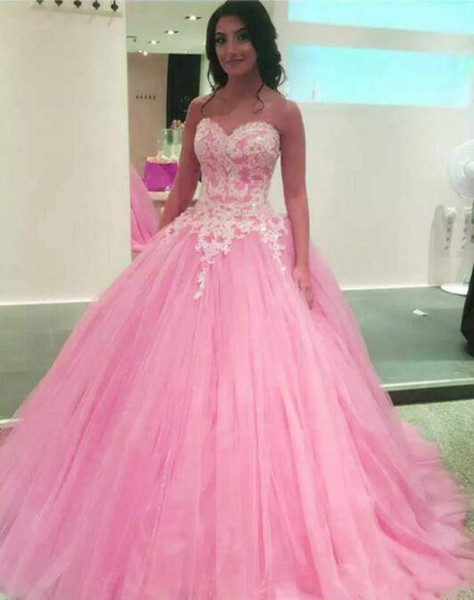 Pink Quinceanera Dresses Lace Appliques Off Shoulder Beaded Sweet 16 Dresses Ball Gown Birthday Party Prom Gowns Pageant Gowns