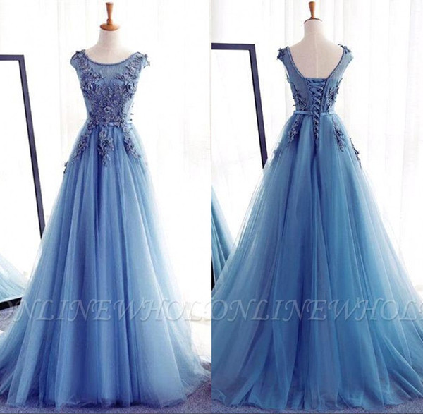 Ice Blue 3D Appliques Princess Quinceanera Dresses Lace-up Back Sweep Train Evening Party Dresses Prom Gown BC1815