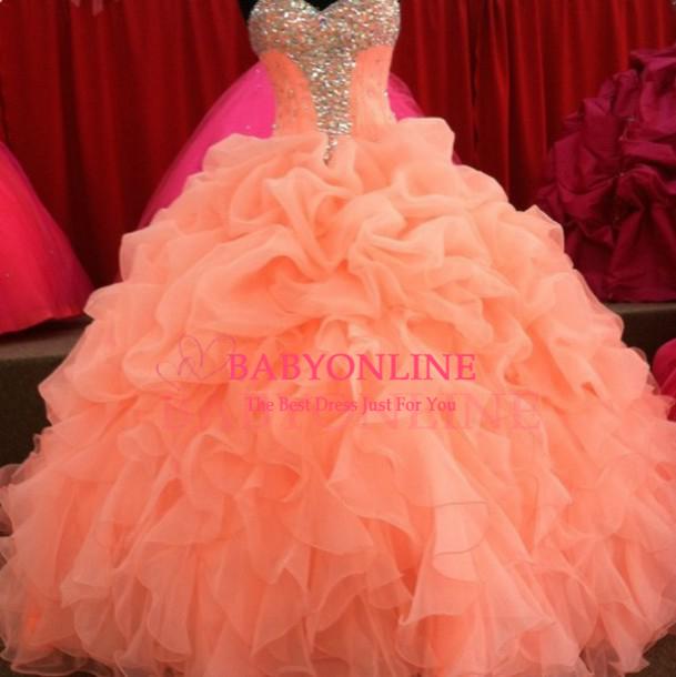 Coral Quinceanera Dresses Floral Beaded Sweetheart Princess Ball Gown Sweet 16 Organza Pleated Princess Prom Dress Evening Gowns BO6714