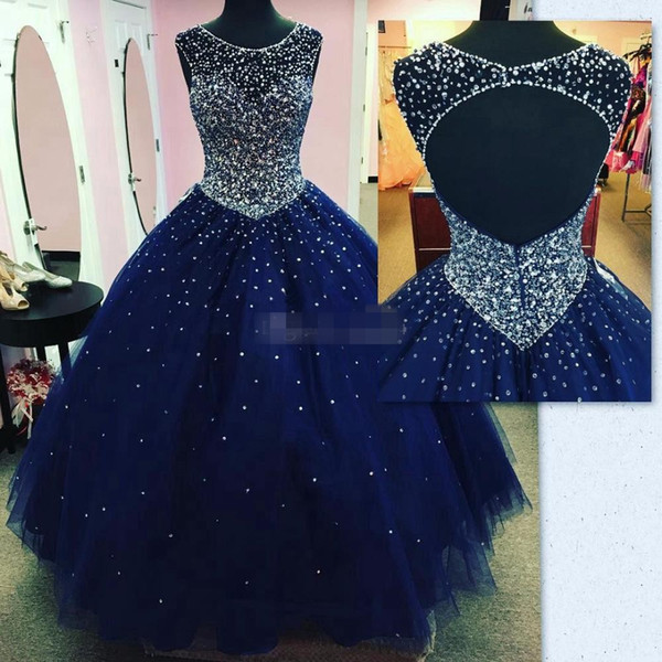 Quinceanera Dresses Ball Gown Princess Puffy Dark Royal Blue Tulle Masquerade Sweet 16 Dress Backless Prom Dress vestidos de 15 anos