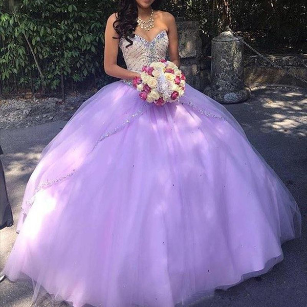 Vintage Lavender Quinceanera Dresses Sweetheart Beaded Zipper Sequins Floor Length Tulle Cheap Prom Gowns Vestidos de Debutante 15 Anos