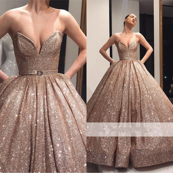 Sparkly Rose Gold Ball Gown Quinceanera Dresses Sweetheart Sequined Dresses Evening Party Wear Prom Gowns vestido de novia BC1500