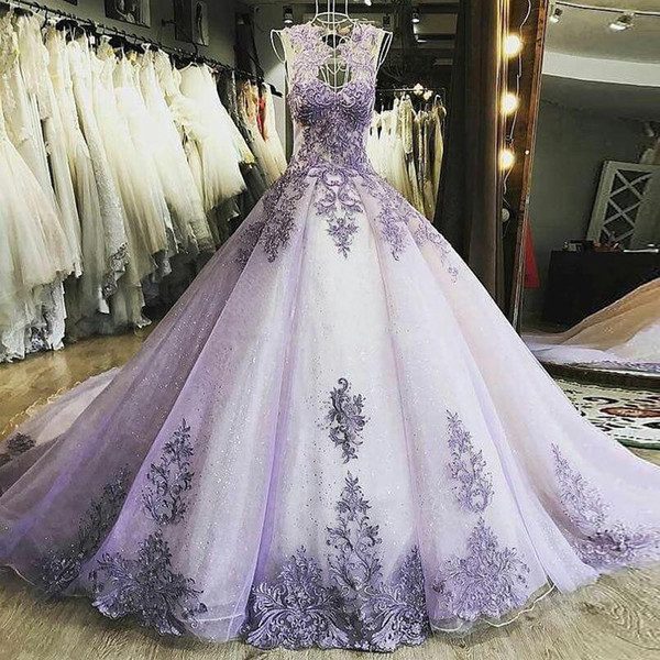 Stunning Lavender Ball Gown Quinceanera Dresses Lace Appliques Sequins Tulle Evening Party Dresses Prom Gown