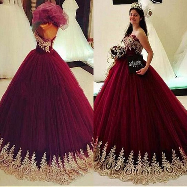 Gold Appliques Burgundy Ball Gowns Quinceanera Dresses Sweet 16 Prom Dress Vestidos de 15 Anos Pageant Party Gowns Plus Size Maternity