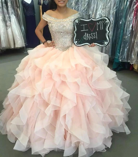 Blush Pink Quinceanera Dress Tier Ruffle Skirts Beads Sequins Top Ball Gown Sweet 15 Prom Evening Gowns BC1922